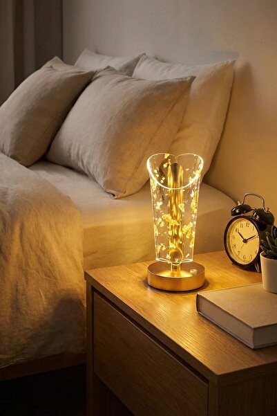 Buffer ® Açık Silindirik Kristal Altın Toz Model LED Masa Lambası – Gold Taba...