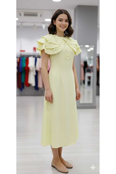 tasmim kian Elegant midi evening dress with an embroidered cape.