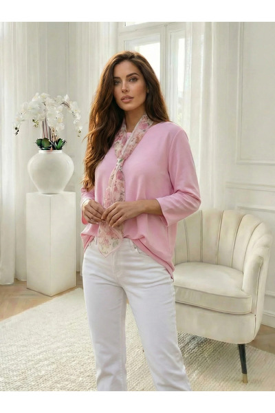 UniqueStore.ro Pink blouse with detachable floral scarf