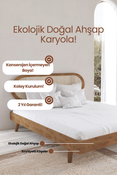 RENAZZO Padova Bohem Tasarım Karyola - Hazeran Detaylı Sarsılmaz Masif Karyola