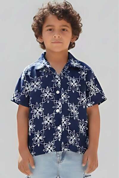 Alesaei-mondo tondo (Boys' navy blue Floral Print shirt 4190)