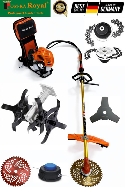 Royal Benzinli Sırt Tırpan Ot Biçme Makinesi + Toprak Çapalama + Canavar Başl...