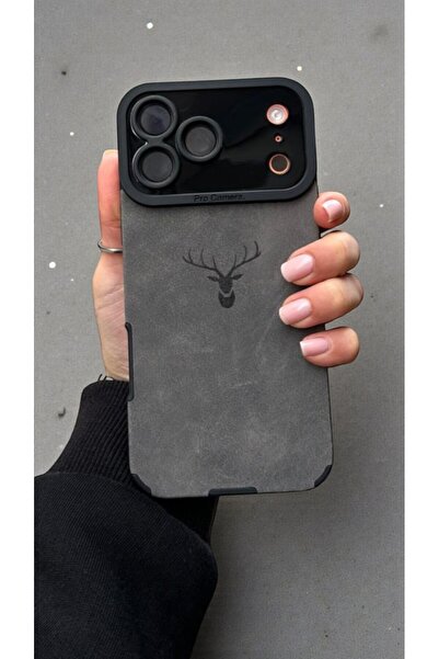 KVK PRİVACY iPhone 17 Pro Uyumlu Geyik Desenli Premium Süet Dokulu Kamera Kor...