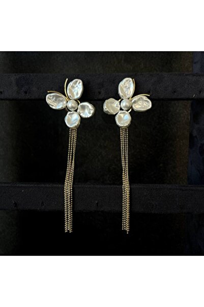 Luxiva أقراط نسائية طويلة أنيقة بتفاصيل من الزهور واللؤلؤ