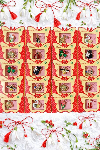 OEM Set of 30 Classic brooch-type Martisors, display case boxes, special desi...