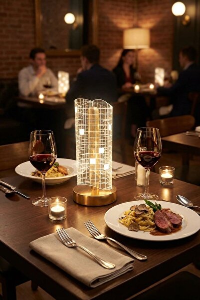 Buffer ® Dalgalı Silindirik Kristal Kareli Model LED Masa Lambası – Gold Taba...