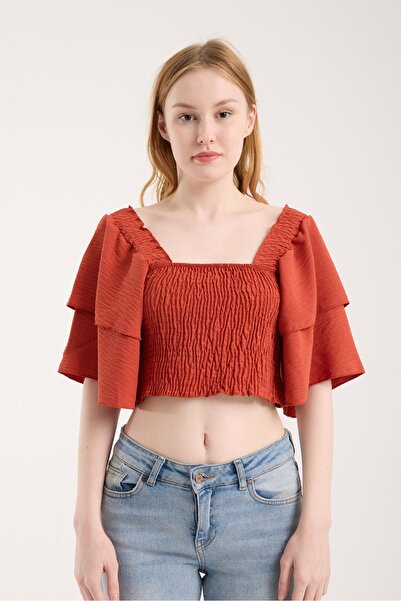 Modazeyosh Women's Gimped Short Sleeve Blouse