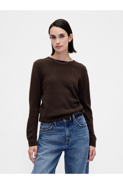 GAP Kadın Koyu Kahverengi CashSoft Bisiklet Yaka Kazak