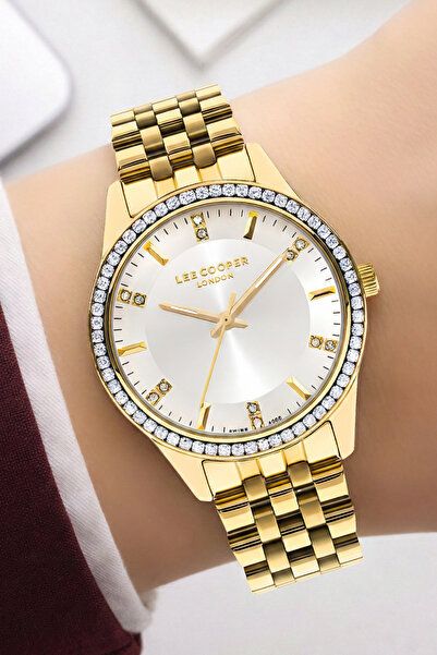 Lee Cooper Gold Color Steel Strap & Case Women's Wristwatch with Bracelet Gif...