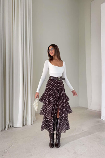 Sorridi Belted Ruffle Skirt with Front Slit