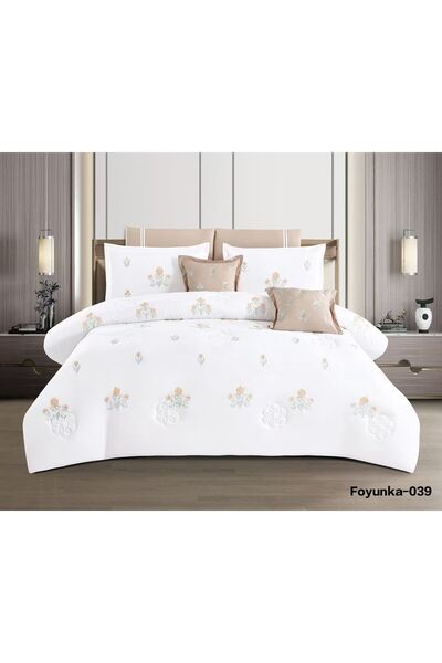 Asia مفرش سرير مزدوج عرائسي مطرز صيفي ناعم - طقم 8 قطع - لحاف نفرين صيفي طقم ...