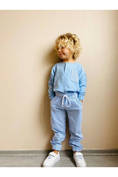 ARBİ kids Boy's Striped Trousers, Stylish Pocketed Top, Double Elastic Waist,...