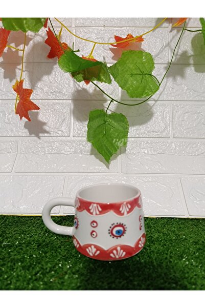 Home Handmade Ceramic Cup with Red Evil Eye Beads