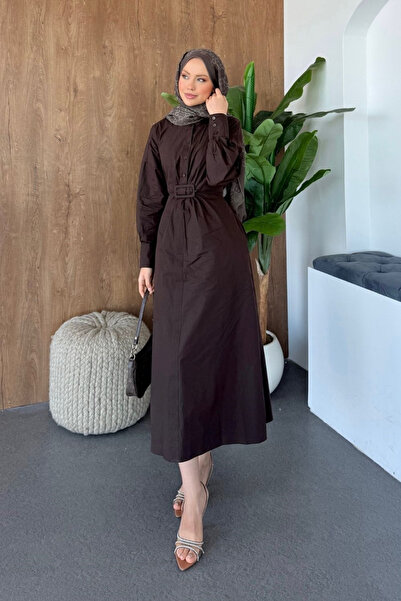 Şulemoda Giyim Buckle Detailed Dress Brown