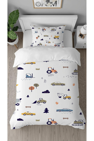 GREENDECOR طقم غطاء لحاف أنيق للأطفال بتصميم مطبوع رقميًا بنمط مجرفة السيارة،...