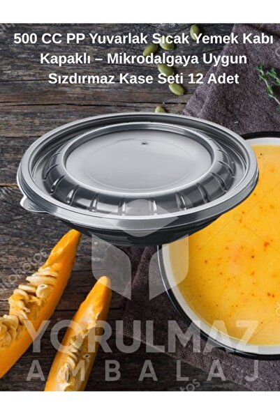 yorulmaz ambalaj 500 CC PP Yuvarlak Sıcak Yemek Kabı Kapaklı – Mikrodalgaya U...