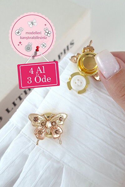 Norevia 4 Al 3 Öde Bej Mineli Kelebek Model Lüks Yaka ve Kol Düğmesi Kapağı v...