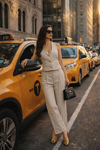 ANBLYs COLLECTION Striped Patterned Fabric Vest and Pants Dual Set