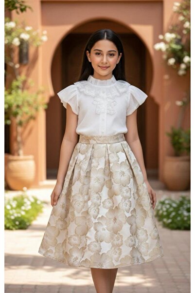 Rawai Roma Luxury girls' set: Lace blouse and jacquard skirt