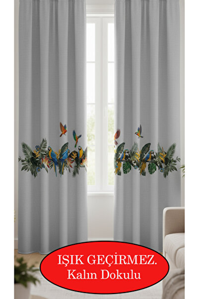 artwork Tropikal Papağan Desenli Blackout Fon Perde – Yüksek Karartma Salon v...