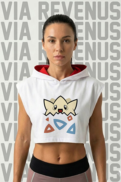 Vordevia Togepi Printed Zero Sleeve Hooded Sports Women's Crop Top