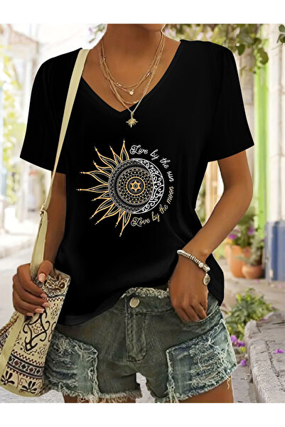 Deocept Mix Heart Printed Women's Sleeveless V-Neck Relaxed Fit T-Shirt