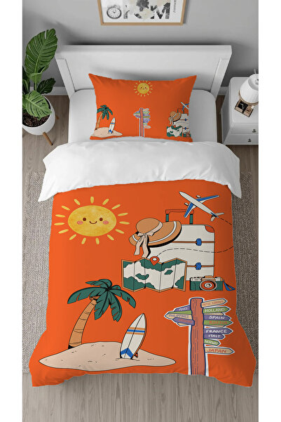 GREENDECOR طقم غطاء لحاف أنيق بتصميم خاص مطبوع رقميًا بنمط شاطئ النخيل من وور...