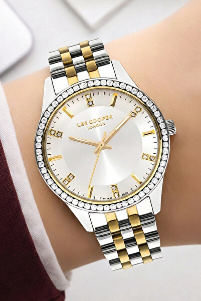 Lee Cooper Silver-Gold Color Steel Strap & Case Women's Wristwatch with Brace...