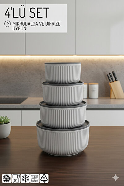 NY HOME Set of 4 Striped, Round Storage Containers
