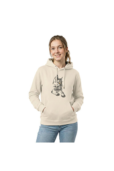 Malfini Majestic Gaze Cat Embroidered Cloud Hoodie, Unisex, French Terry