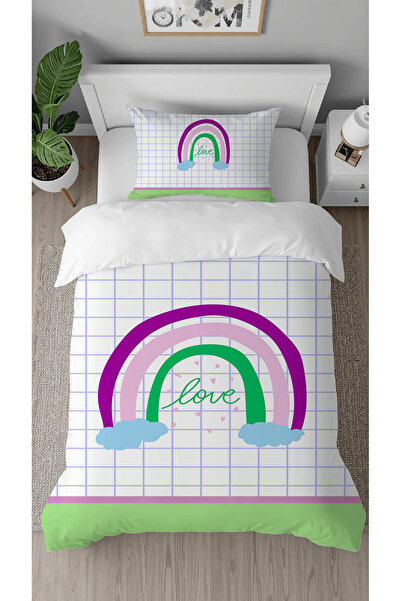 GREENDECOR طقم سرير أنيق للأطفال بتصميم خاص مطبوع رقميًا بنمط قوس قزح ملون بد...