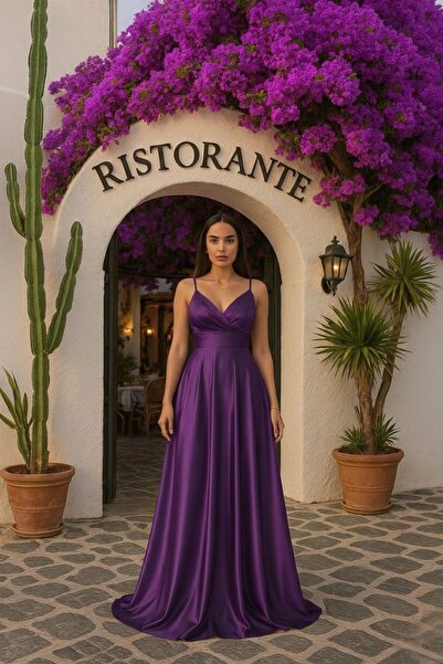 zoezoe Saten Kumaş Alice Askılı Mezuniyet Elbisesi