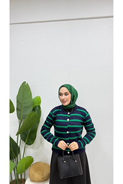 modadeywearst Striped Cardigan - Green Navy Blue