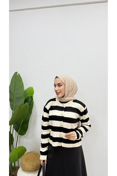 modadeywearst Striped Cardigan / Cream Black