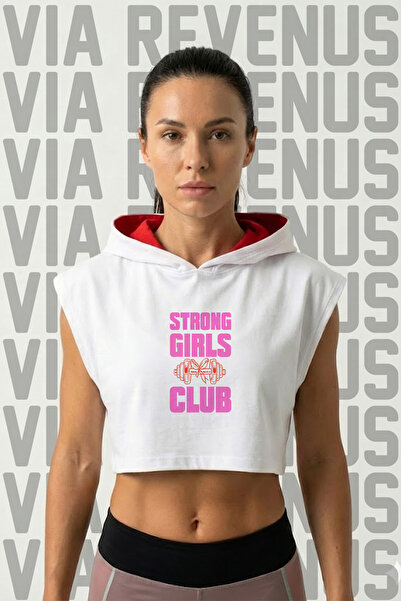 Vordevia Strong Girls Club Front and Back Printed Zero Sleeve Hooded Sports W...