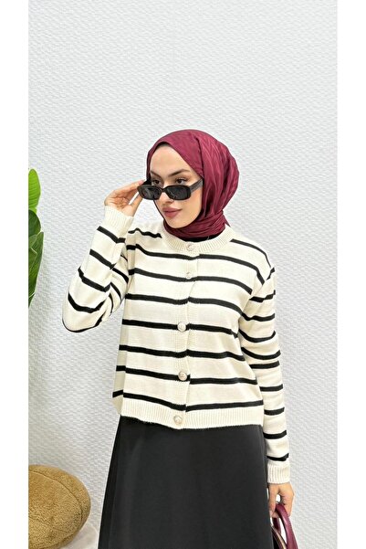 modadeywearst Striped Cardigan - Cream Black