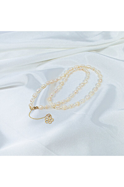 BLACK SWAN Bijoux Pearl necklace with gold chain and forget-me-not flower pen...