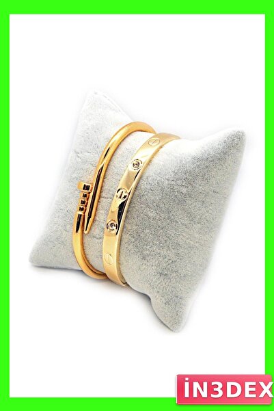 İN3DEX Gold Color Stone Bracelet Set