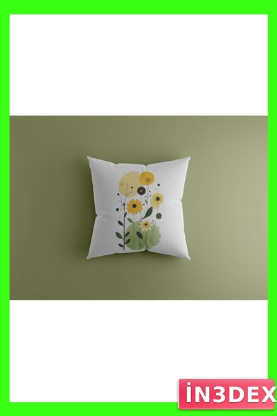 İN3DEX Yellow Floral Patterned Decorative Pillowcase 43X43 cm