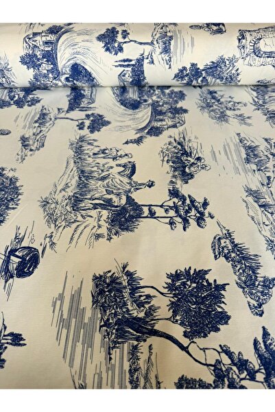 EKUMASCI Fransız Köylüleri Desenli Su İtici Duck Keten Perde ve Aksesuar Duck...