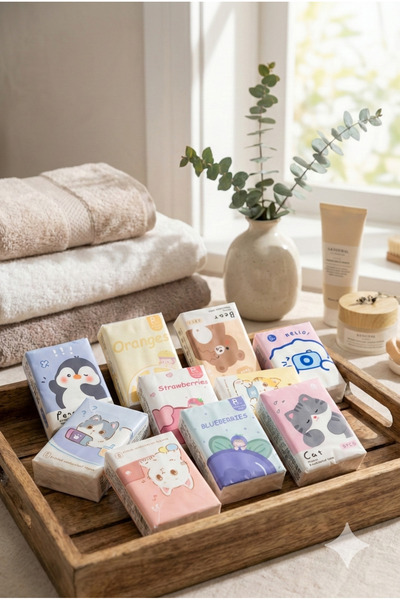 h homerest Tekli Paket Sevimli Hayvan ve Meyve Figürlü Pratik Mini Cep Mendil...