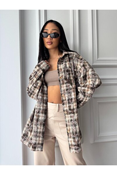 CC STORE Casual shirt AMELIA, long sleeves, Lightweight oversized, brown-beig...