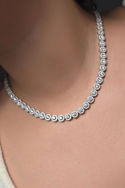 MorMajor Silver İTHAL MOZANİT YUVARLAK ÇİÇEKLİ GÜMÜŞ KOLYE