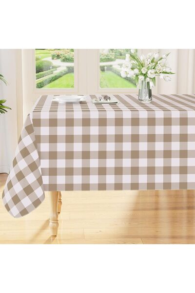 Valerium مفرش طاولة من قماش بنما كتان مقاوم للسوائل والبقع، لون بيج