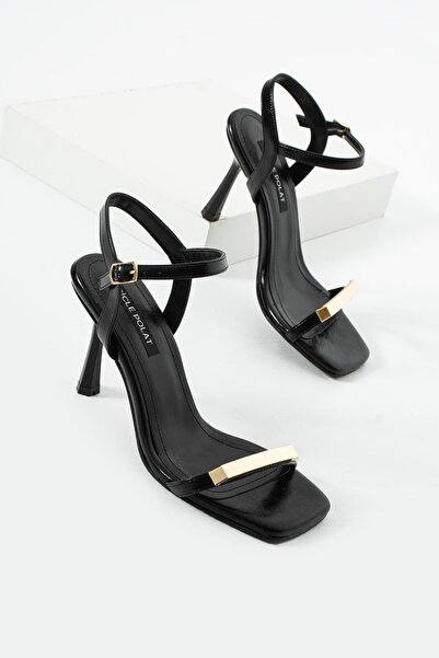 diclepolat Women's Beige Gold Detailed Heeled Sandals with Ankle Strap and Th...