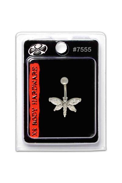 X8 BODY HARDWARE USA 14G S. Steel Navel Crystal Dragonfly