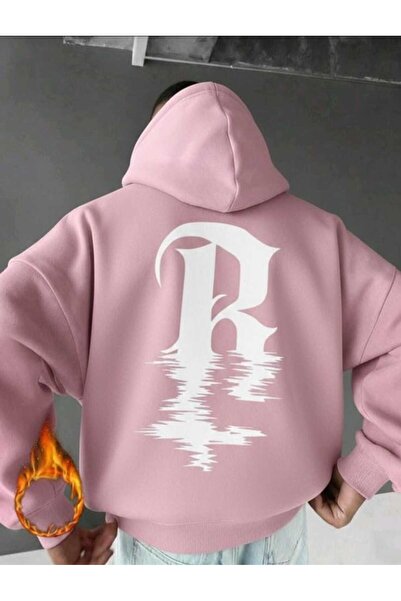 DİVİN R Letter Printed Oversize Unisex Street Style Hooded Sweatshirt