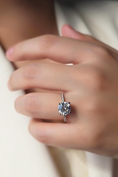 MorMajor Silver MOZANİT YUVARLAK TAŞLI GÜMÜŞ YÜZÜK