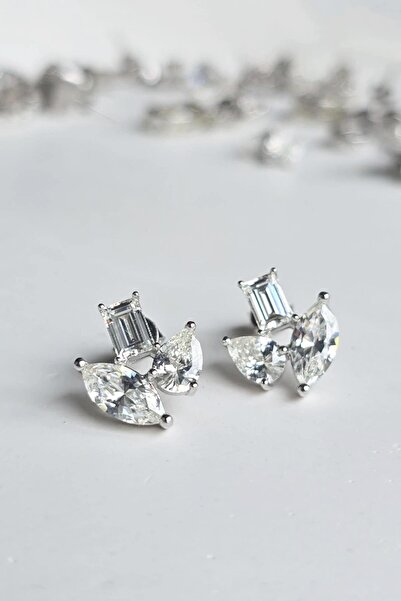 MorMajor Silver ÇİFT İTHAL DAMLA MARKİZ DİKDÖRTGEN GÜMÜŞ KÜPE