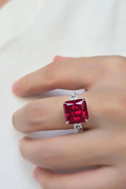 MorMajor Silver YAKUT RUBY KARE GÜMÜŞ YÜZÜK